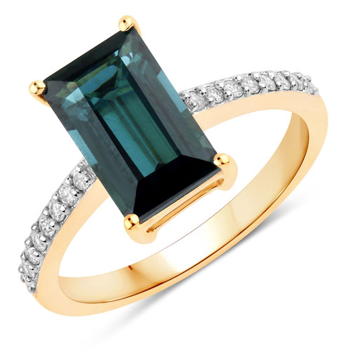 Rings-3.22 Carat Genuine Green Tourmaline and White Diamond 14K Yellow Gold Ring