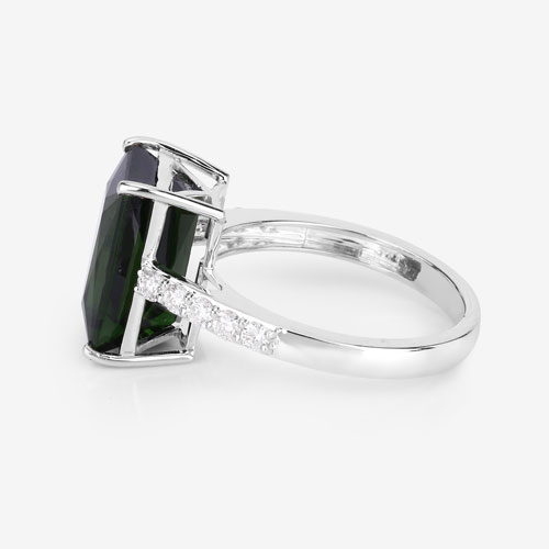 6.16 Carat Genuine Green Tourmaline and White Diamond 14K White Gold Ring