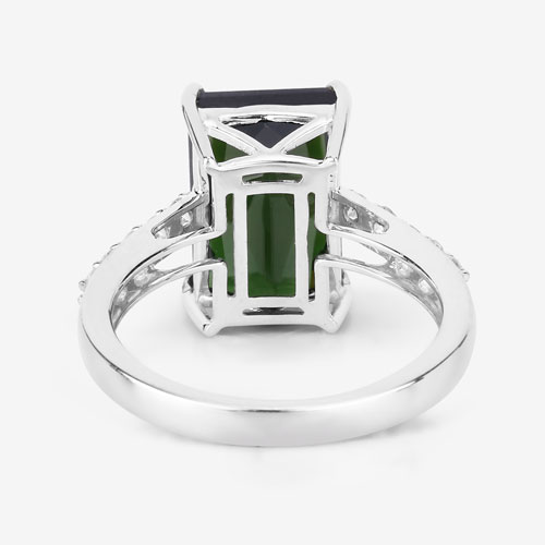 6.16 Carat Genuine Green Tourmaline and White Diamond 14K White Gold Ring