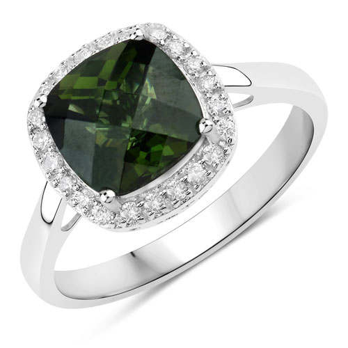 Rings-2.64 Carat Genuine Green Tourmaline and White Diamond 14K White Gold Ring