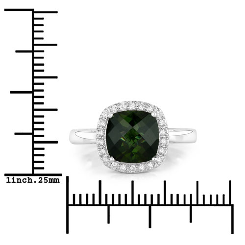 2.64 Carat Genuine Green Tourmaline and White Diamond 14K White Gold Ring