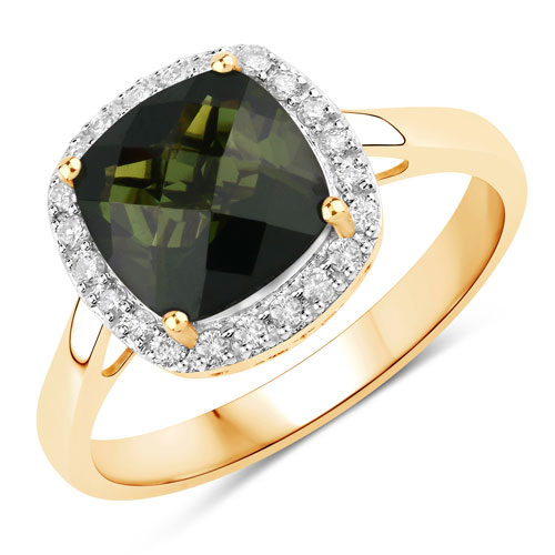 Rings-2.64 Carat Genuine Green Tourmaline and White Diamond 14K Yellow Gold Ring