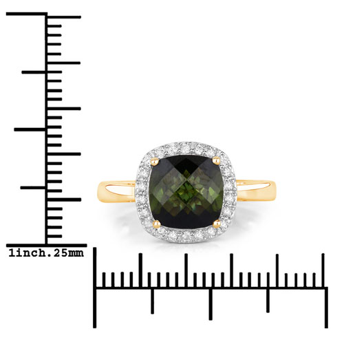 2.64 Carat Genuine Green Tourmaline and White Diamond 14K Yellow Gold Ring