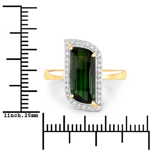 3.73 Carat Genuine Green Tourmaline and White Diamond 14K Yellow Gold Ring