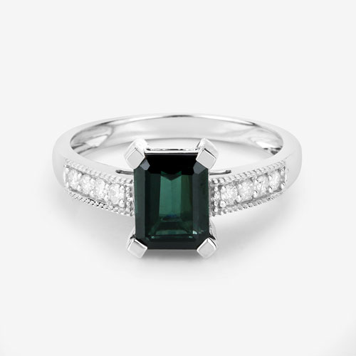 1.91 Carat Genuine Green Tourmaline and White Diamond 14K White Gold Ring