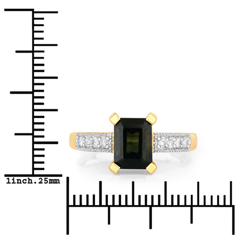 1.91 Carat Genuine Green Tourmaline and White Diamond 14K Yellow Gold Ring