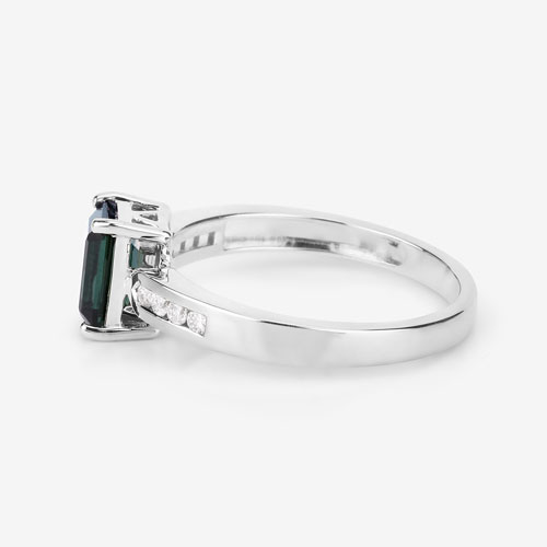 1.19 Carat Genuine Green Tourmaline and White Diamond 14K White Gold Ring