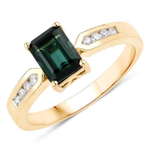 Rings-1.19 Carat Genuine Green Tourmaline and White Diamond 14K Yellow Gold Ring