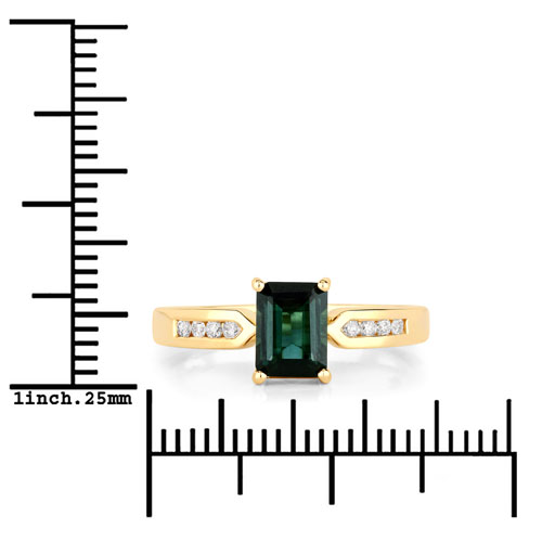 1.19 Carat Genuine Green Tourmaline and White Diamond 14K Yellow Gold Ring