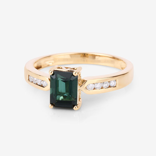 1.19 Carat Genuine Green Tourmaline and White Diamond 14K Yellow Gold Ring