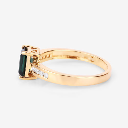 1.19 Carat Genuine Green Tourmaline and White Diamond 14K Yellow Gold Ring