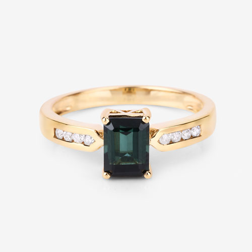 1.19 Carat Genuine Green Tourmaline and White Diamond 14K Yellow Gold Ring