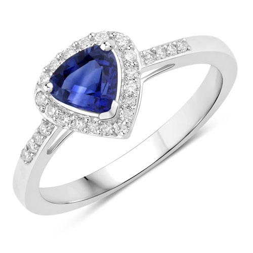 Sapphire-1.05 Carat Genuine Blue Sapphire and White Diamond 14K White Gold Ring