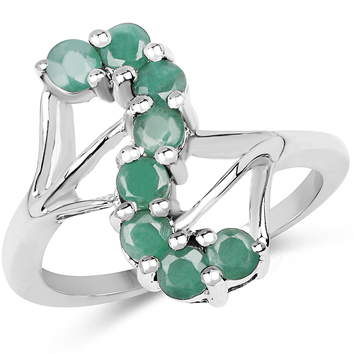 Emerald-0.80 Carat Genuine Emerald .925 Sterling Silver Ring