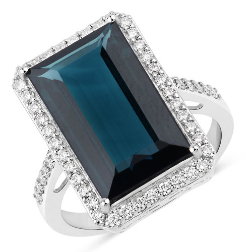 Rings-7.98 Carat Genuine Blue Tourmaline and White Diamond 14K White Gold Ring