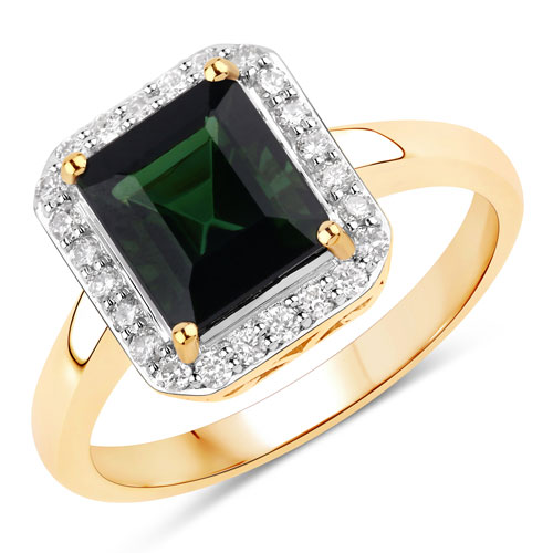 Rings-3.02 Carat Genuine Green Tourmaline and White Diamond 14K Yellow Gold Ring