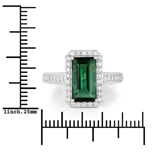 3.06 Carat Genuine Green Tourmaline and White Diamond 14K White Gold Ring