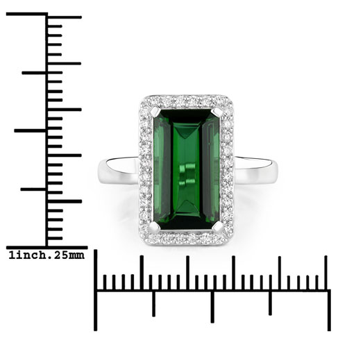 4.62 Carat Genuine Green Tourmaline and White Diamond 14K White Gold Ring