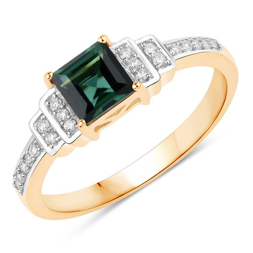 Rings-0.72 Carat Genuine Green Tourmaline and White Diamond 14K Yellow Gold Ring
