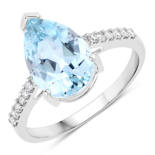 Rings-2.23 Carat Genuine Aquamarine And White Diamond 10K White Gold Ring