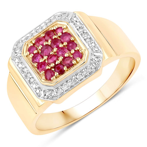 Ruby-0.34 Carat Genuine Ruby and White Diamond 10K Yellow Gold Ring