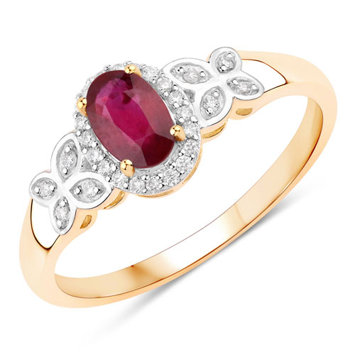 Ruby-0.62 Carat Genuine Mozambique Ruby And White Diamond 10K Yellow Gold Ring