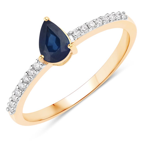 Sapphire-0.52 Carat Genuine Blue Sapphire And White Diamond 10K Yellow Gold Ring