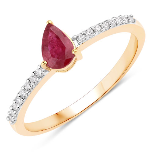 Ruby-0.50 Carat Genuine Mozambique Ruby And White Diamond 10K Yellow Gold Ring