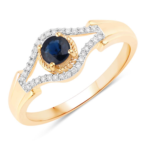 Sapphire-0.36 Carat Genuine Blue Sapphire And White Diamond 10K Yellow Gold Ring