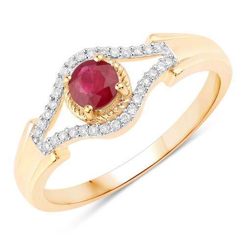 Ruby-0.39 Carat Genuine Mozambique Ruby And White Diamond 10K Yellow Gold Ring