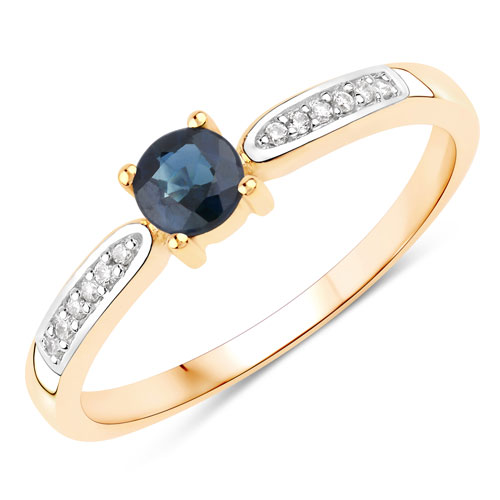 Sapphire-0.31 Carat Genuine Blue Sapphire And White Diamond 10K Yellow Gold Ring