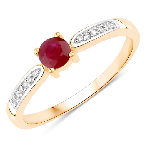 Ruby-0.34 Carat Genuine Mozambique Ruby And White Diamond 10K Yellow Gold Ring