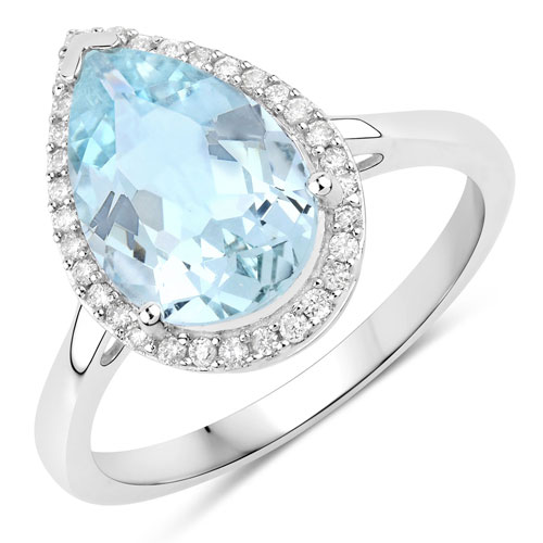 Rings-2.25 Carat Genuine Aquamarine And White Diamond 10K White Gold Ring