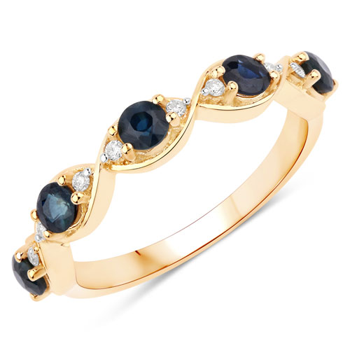 Sapphire-0.73 Carat Genuine Blue Sapphire And White Diamond 10K Yellow Gold Ring