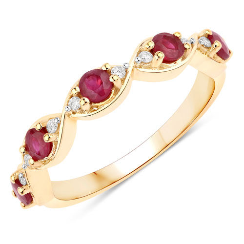 Ruby-0.73 Carat Genuine Mozambique Ruby And White Diamond 10K Yellow Gold Ring