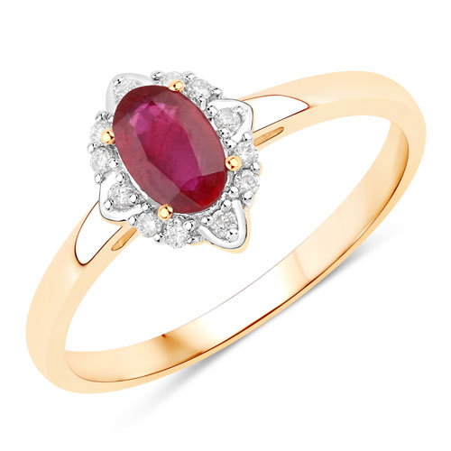 Ruby-0.59 Carat Genuine Mozambique Ruby And White Diamond 10K Yellow Gold Ring