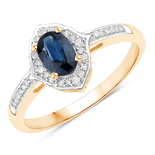 Sapphire-0.58 Carat Genuine Blue Sapphire And White Diamond 10K Yellow Gold Ring