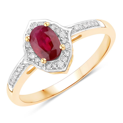 Ruby-0.62 Carat Genuine Mozambique Ruby And White Diamond 10K Yellow Gold Ring