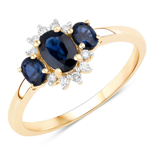 Sapphire-0.98 Carat Genuine Blue Sapphire And White Diamond 10K Yellow Gold Ring