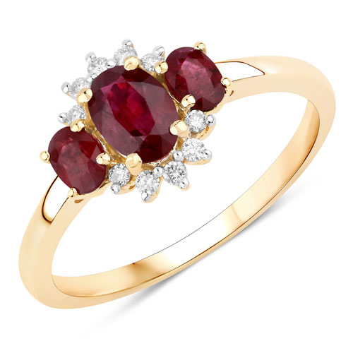 Ruby-1.06 Carat Genuine Mozambique Ruby And White Diamond 10K Yellow Gold Ring