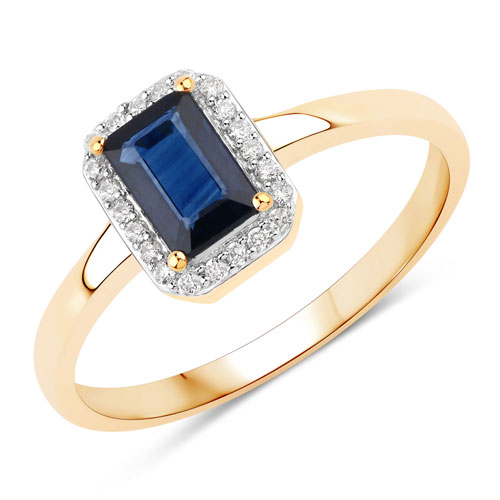 Sapphire-0.66 Carat Genuine Blue Sapphire And White Diamond 10K Yellow Gold Ring
