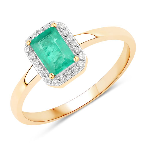 Emerald-0.63 Carat Genuine Zambian Emerald And White Diamond 10K Yellow Gold Ring