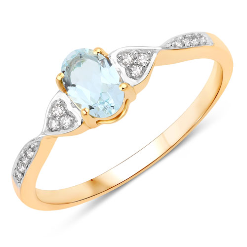 Rings-0.41 Carat Genuine Aquamarine and White Diamond 10K Yellow Gold Ring