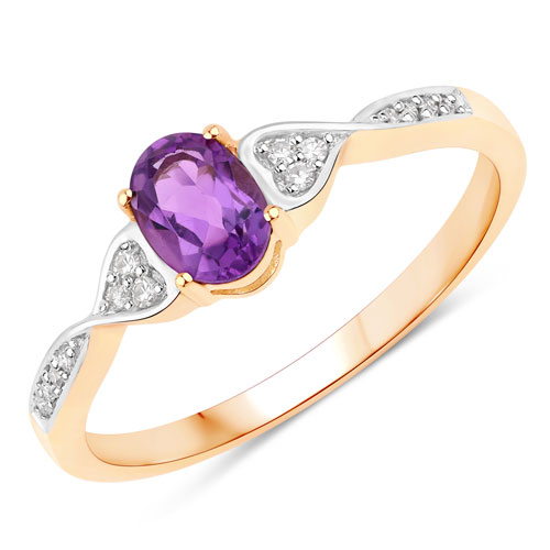 Amethyst-0.43 Carat Genuine Amethyst and White Diamond 10K Yellow Gold Ring