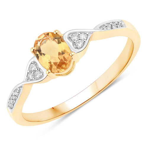 Citrine-0.48 Carat Genuine Citrine and White Diamond 10K Yellow Gold Ring