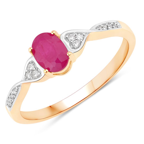 Ruby-0.57 Carat Genuine Ruby and White Diamond 10K Yellow Gold Ring