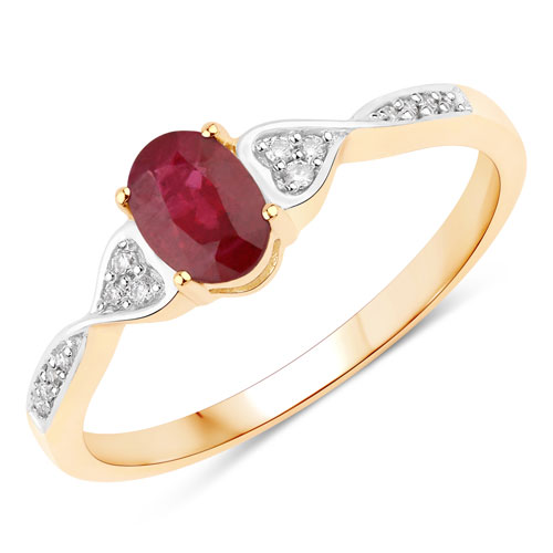 Ruby-0.57 Carat Genuine Mozambique Ruby And White Diamond 10K Yellow Gold Ring