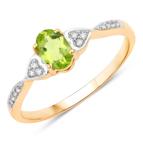 Peridot-0.46 Carat Genuine Peridot and White Diamond 10K Yellow Gold Ring