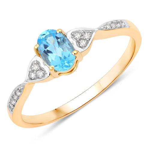 Rings-0.56 Carat Genuine Swiss Blue Topaz and White Diamond 10K Yellow Gold Ring