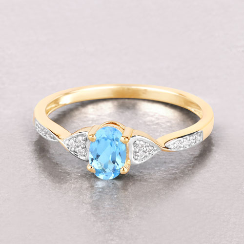 0.56 Carat Genuine Swiss Blue Topaz and White Diamond 10K Yellow Gold Ring